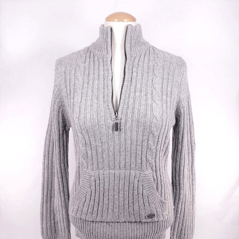 Harley Davidson Cable Knit Pullover Sweater Gray